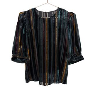 Do+Be Striped Burn Out Puff Sleeves Size Small Sheer Blouse Holiday Office Vixen